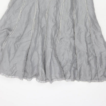 Phase Eight Women Grey UK 14 Long Silk Linen Ruffle Slip Dress