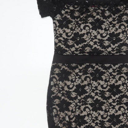 Boohoo Women Black UK 14 Floral Lace Bodycon Knee Party Dress