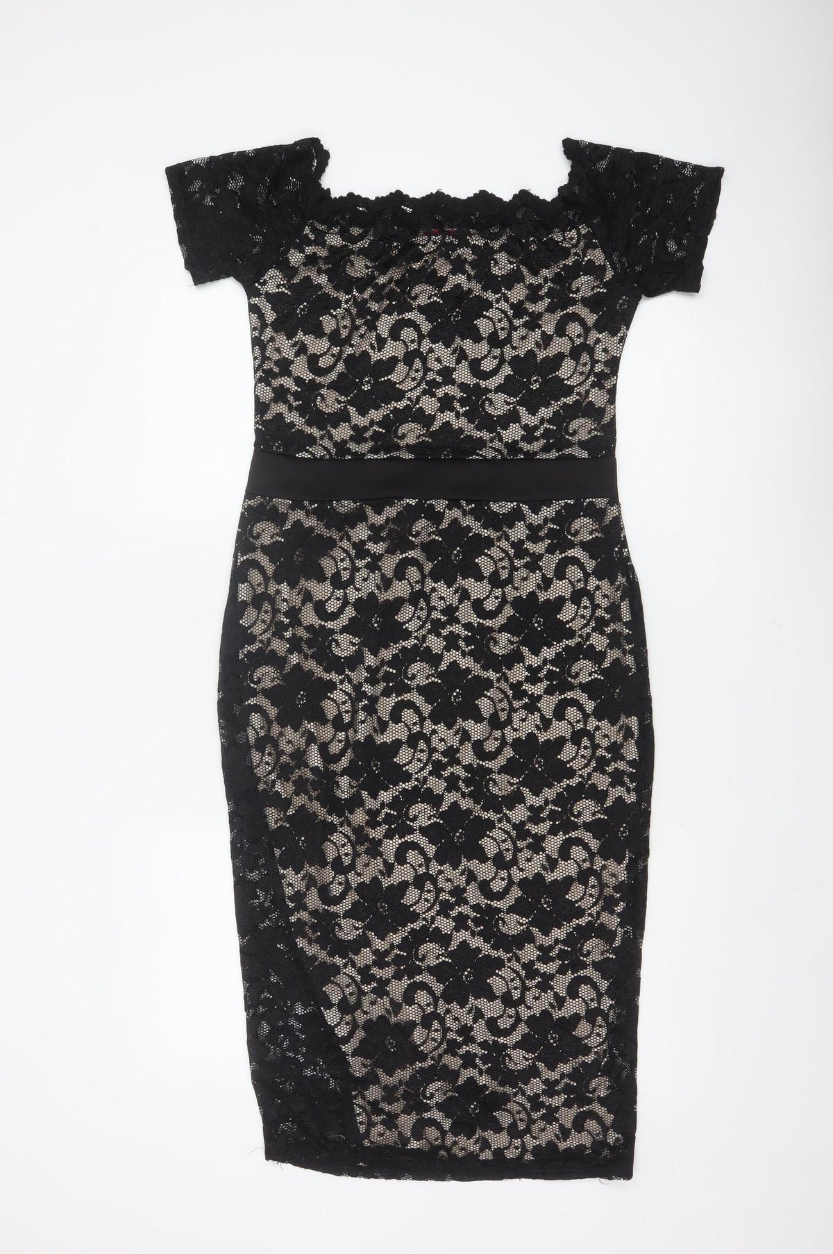 Boohoo Women Black UK 14 Floral Lace Bodycon Knee Party Dress