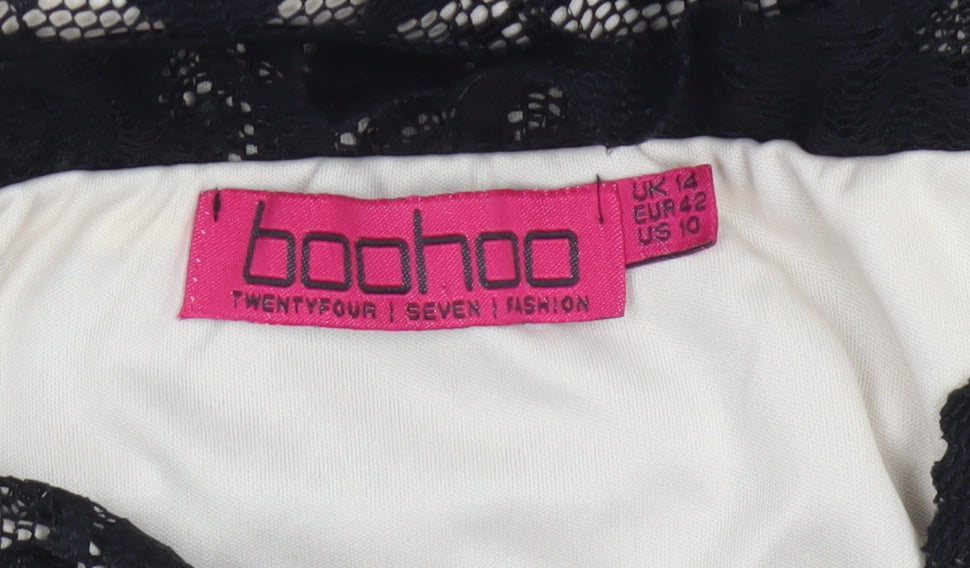 Boohoo Women Black UK 14 Floral Lace Bodycon Knee Party Dress
