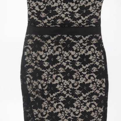 Boohoo Women Black UK 14 Floral Lace Bodycon Knee Party Dress