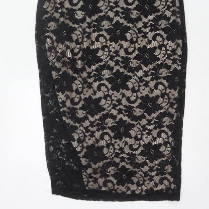 Boohoo Women Black UK 14 Floral Lace Bodycon Knee Party Dress