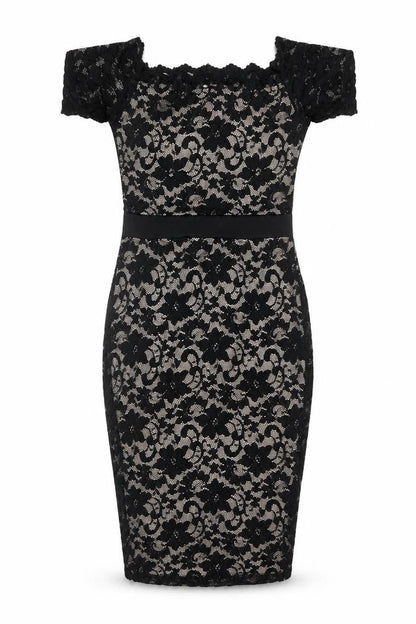 Boohoo Women Black UK 14 Floral Lace Bodycon Knee Party Dress