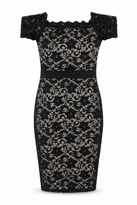 Boohoo Women Black UK 14 Floral Lace Bodycon Knee Party Dress