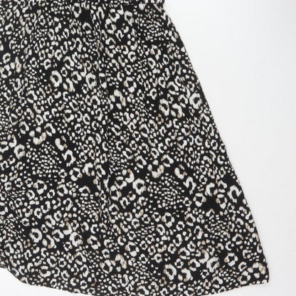 Next Women Black Animal Print UK 12 Off Shoulder Fit & Flare Midi Dress