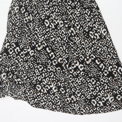 Next Women Black Animal Print UK 12 Off Shoulder Fit & Flare Midi Dress