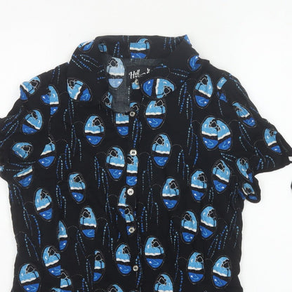 Hell Bunny Women Black Blue UK 12 Kimono Sleeve Button-Up Blouse
