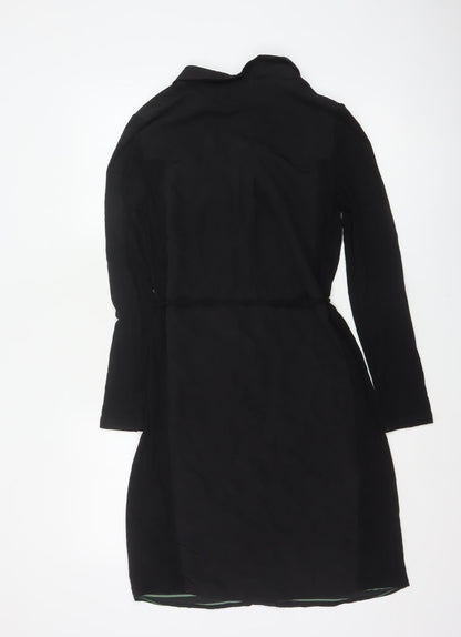 Oasis Women Black XS Midi Shirt Dress Tropical Floral Butterfly Belted