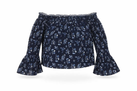 Hollister Women’s Blue XS Floral Off Shoulder Bell Sleeve Blouse