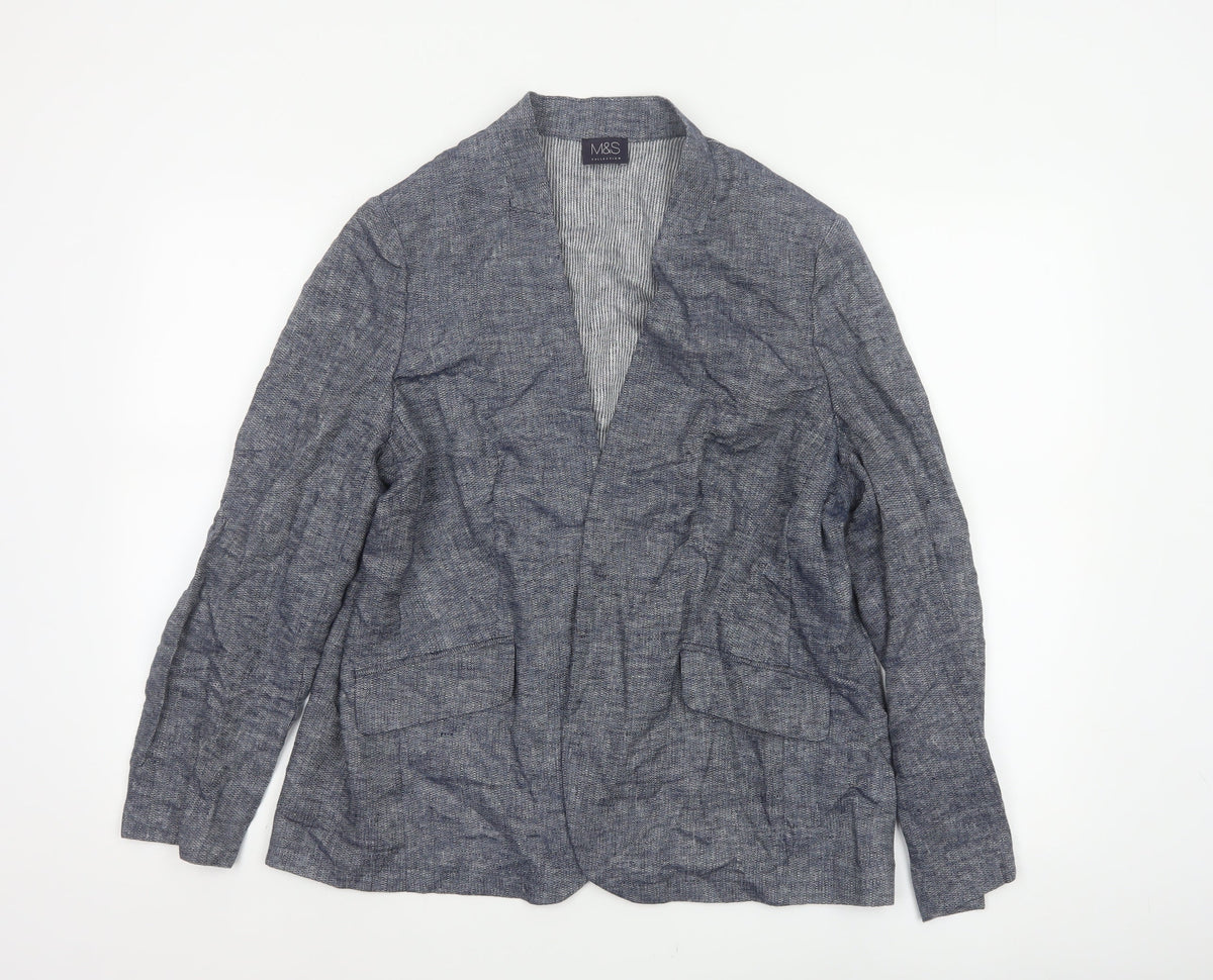 Marks and Spencer Women’s Blue Linen Blend Open Jacket UK 16