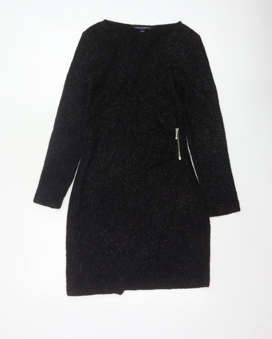 French Connection Women Black UK 8 Glitter Knit Jumper Dress Zip
