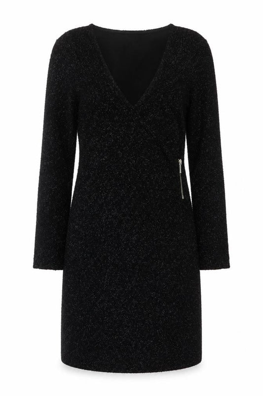 French Connection Women Black UK 8 Glitter Knit Jumper Dress Zip
