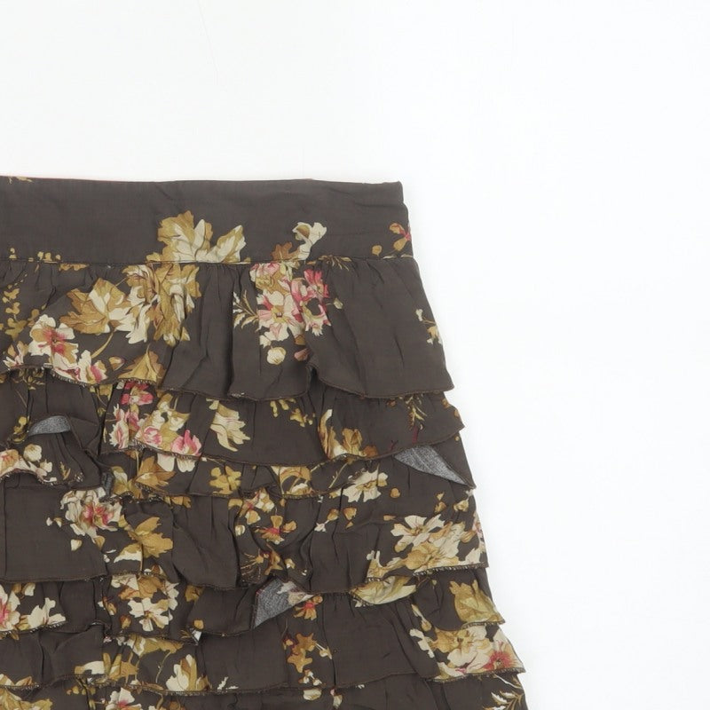 Tom Joule Women Brown Floral Ruffle Peasant Skirt UK 12 Short