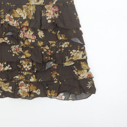Tom Joule Women Brown Floral Ruffle Peasant Skirt UK 12 Short