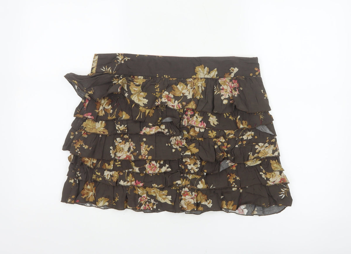 Tom Joule Women Brown Floral Ruffle Peasant Skirt UK 12 Short