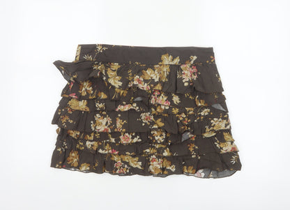 Tom Joule Women Brown Floral Ruffle Peasant Skirt UK 12 Short