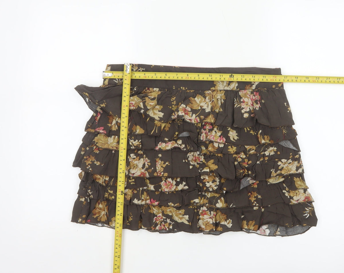 Tom Joule Women Brown Floral Ruffle Peasant Skirt UK 12 Short