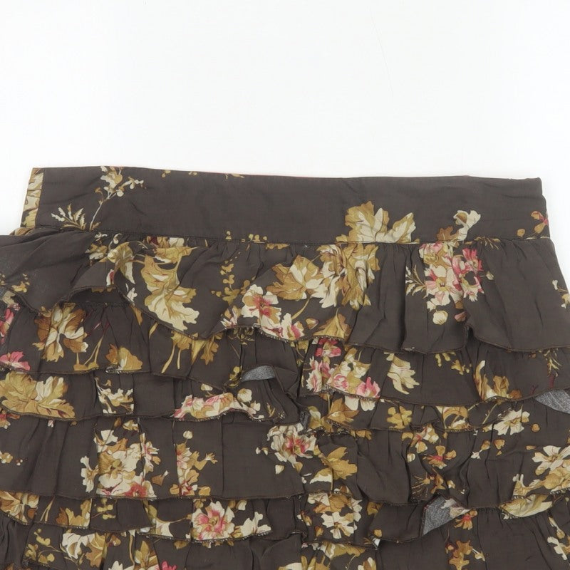 Tom Joule Women Brown Floral Ruffle Peasant Skirt UK 12 Short