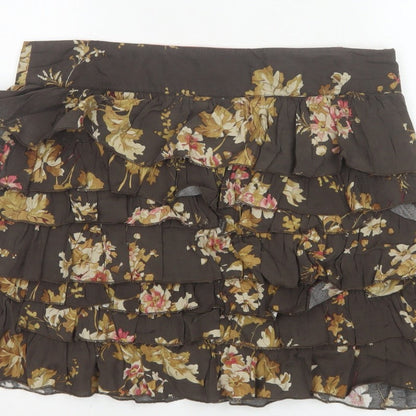 Tom Joule Women Brown Floral Ruffle Peasant Skirt UK 12 Short