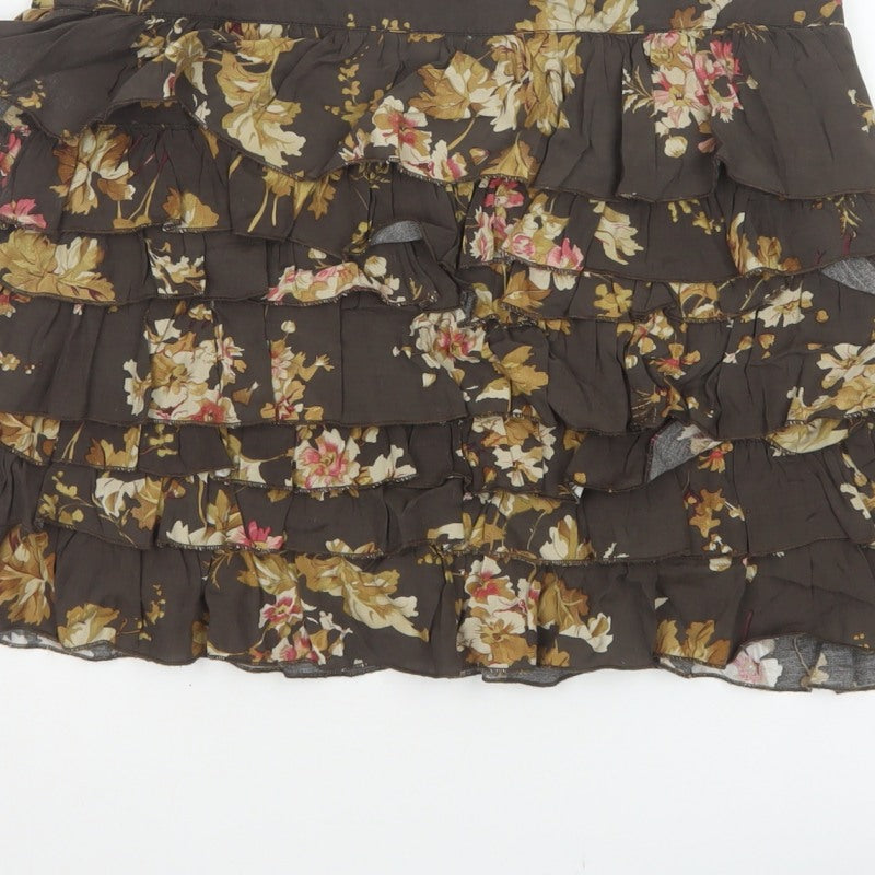 Tom Joule Women Brown Floral Ruffle Peasant Skirt UK 12 Short