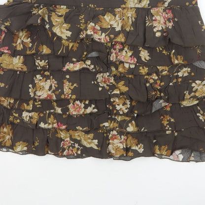 Tom Joule Women Brown Floral Ruffle Peasant Skirt UK 12 Short