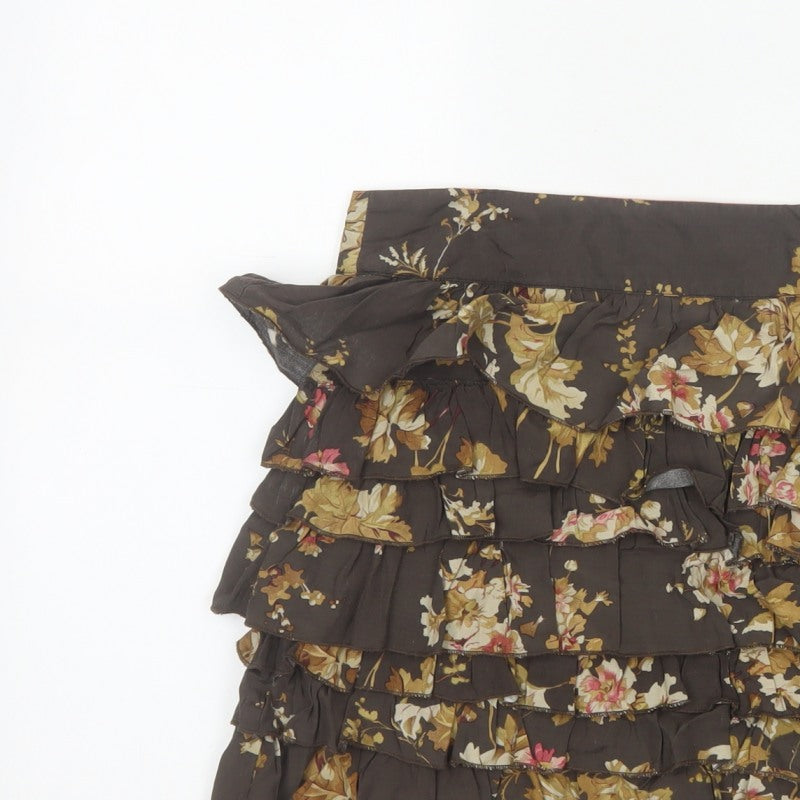Tom Joule Women Brown Floral Ruffle Peasant Skirt UK 12 Short