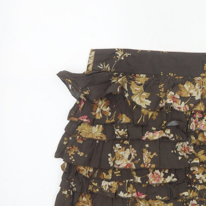 Tom Joule Women Brown Floral Ruffle Peasant Skirt UK 12 Short