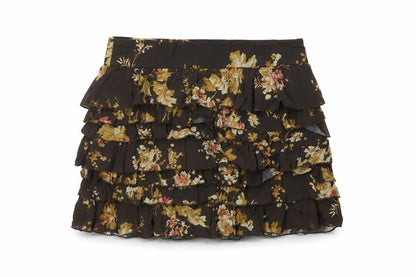 Tom Joule Women Brown Floral Ruffle Peasant Skirt UK 12 Short