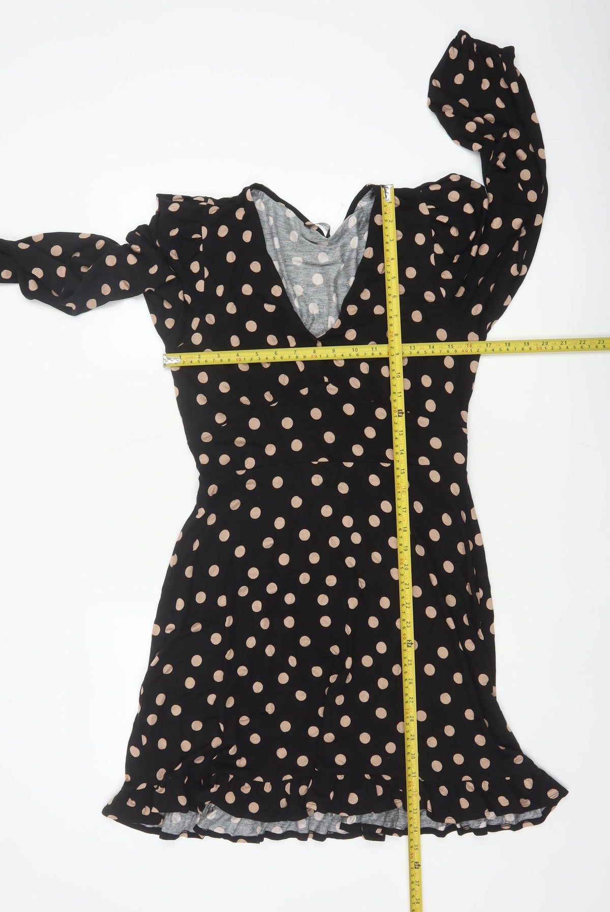 Roman Women Black Beige Polka Dot Fit & Flare Knee Dress UK 12
