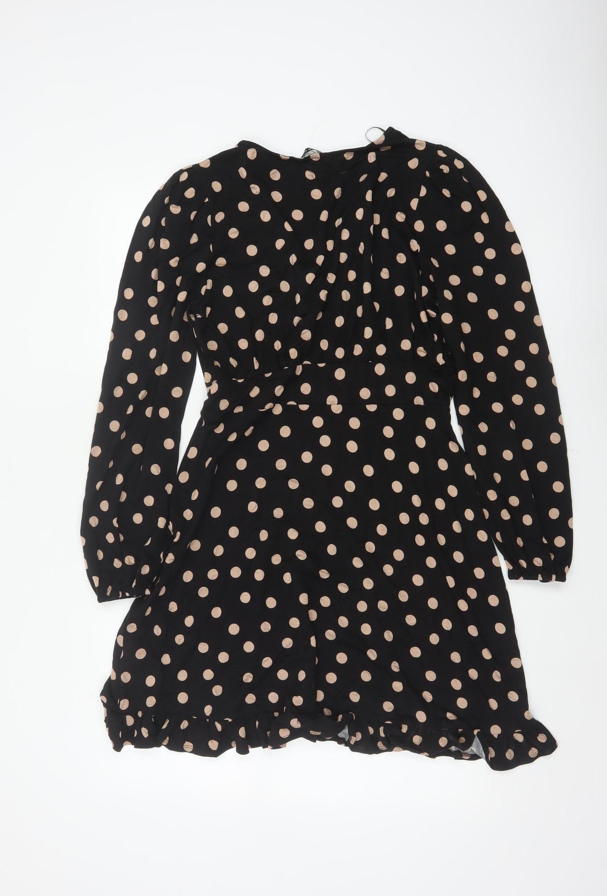 Roman Women Black Beige Polka Dot Fit & Flare Knee Dress UK 12