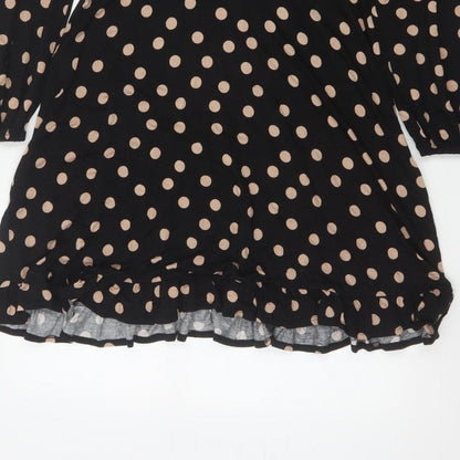 Roman Women Black Beige Polka Dot Fit & Flare Knee Dress UK 12