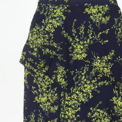 Warehouse Women Blue Floral Wrap Ruffle Asymmetric Long Skirt UK 14