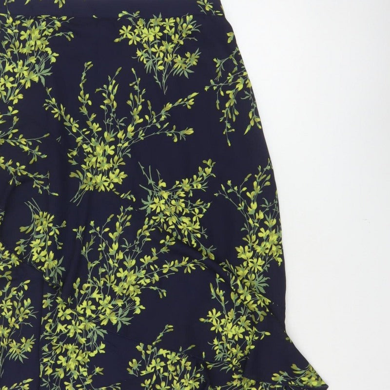 Warehouse Women Blue Floral Wrap Ruffle Asymmetric Long Skirt UK 14