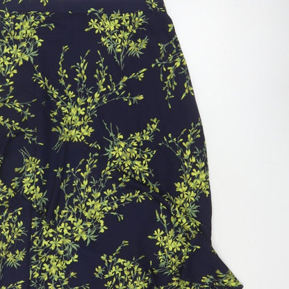Warehouse Women Blue Floral Wrap Ruffle Asymmetric Long Skirt UK 14