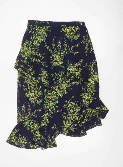 Warehouse Women Blue Floral Wrap Ruffle Asymmetric Long Skirt UK 14