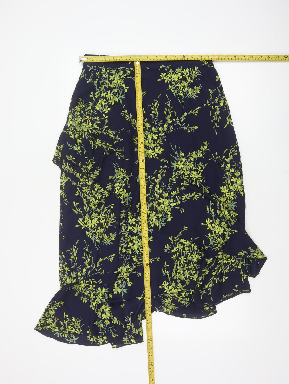 Warehouse Women Blue Floral Wrap Ruffle Asymmetric Long Skirt UK 14