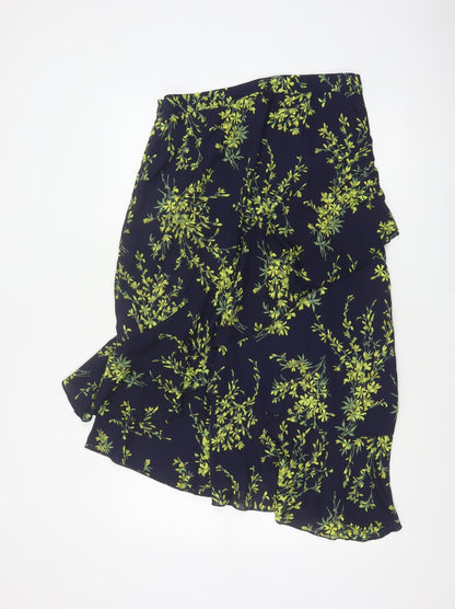 Warehouse Women Blue Floral Wrap Ruffle Asymmetric Long Skirt UK 14