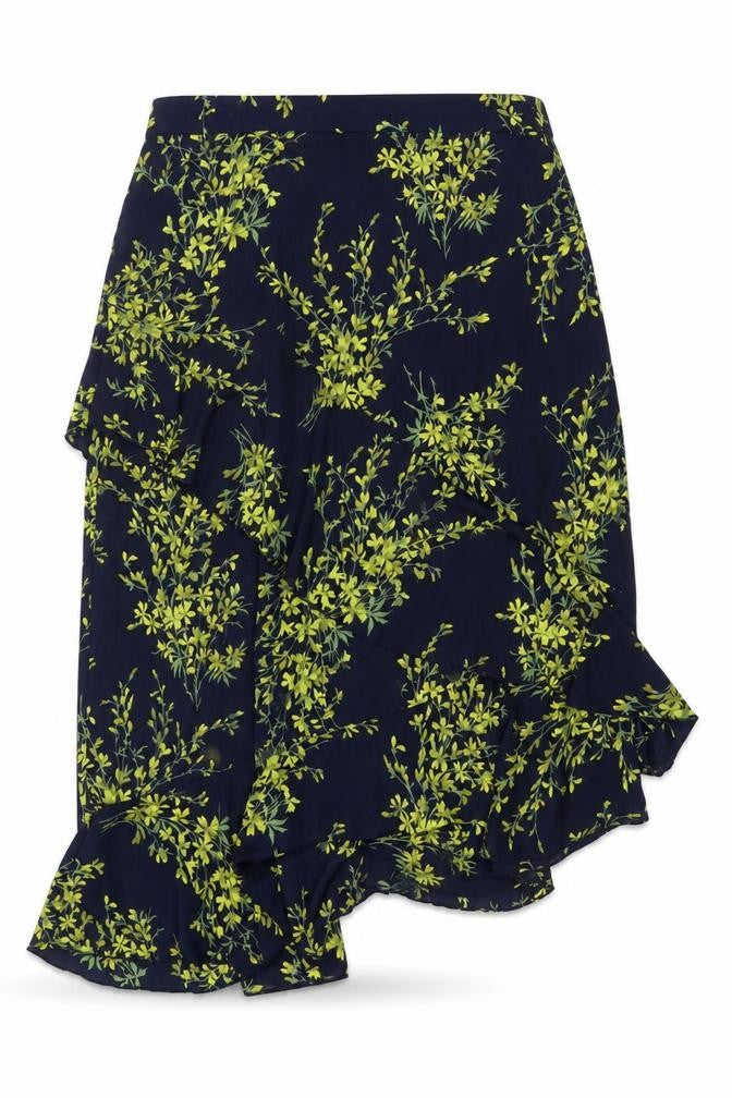 Warehouse Women Blue Floral Wrap Ruffle Asymmetric Long Skirt UK 14