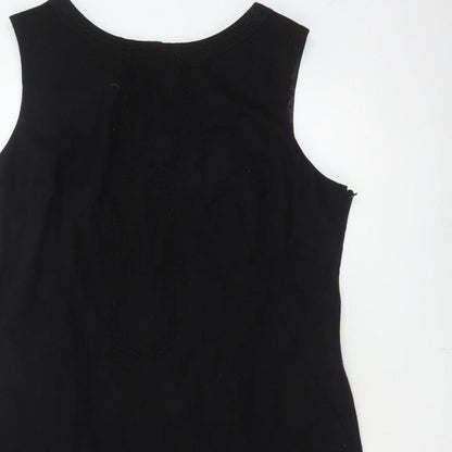 Monsoon Women Black UK 18 Sleeveless Shift Lace Hem Knee Dress