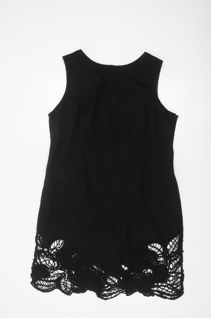 Monsoon Women Black UK 18 Sleeveless Shift Lace Hem Knee Dress