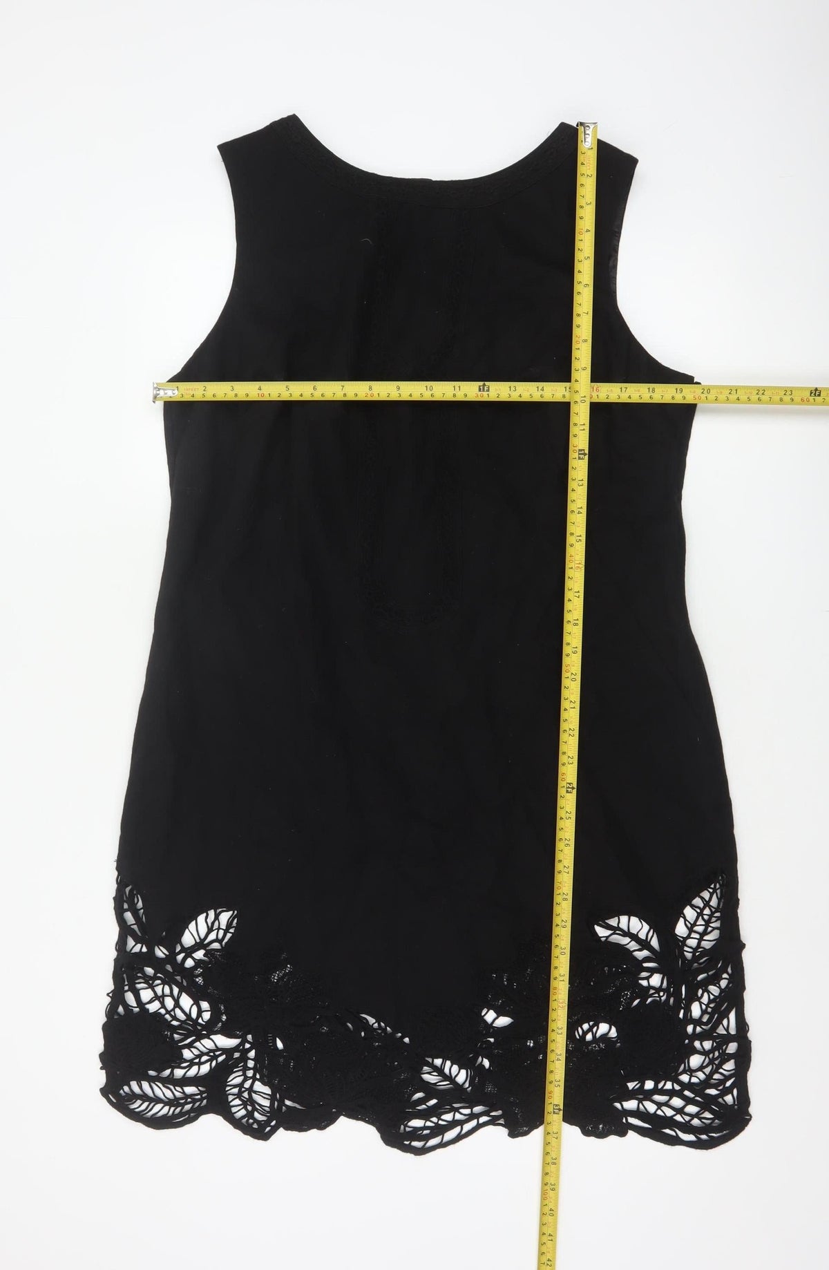 Monsoon Women Black UK 18 Sleeveless Shift Lace Hem Knee Dress