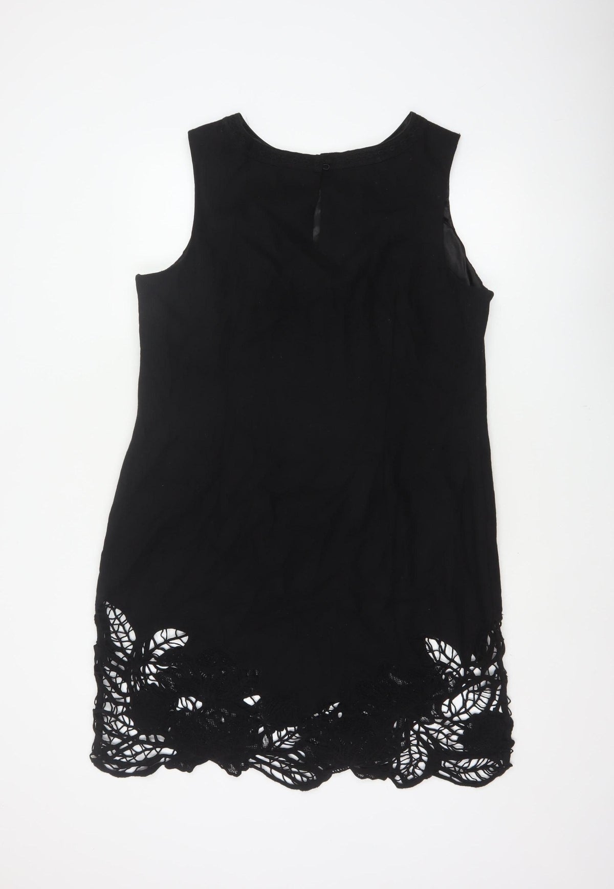 Monsoon Women Black UK 18 Sleeveless Shift Lace Hem Knee Dress
