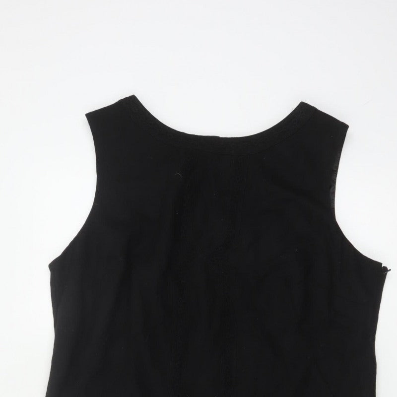 Monsoon Women Black UK 18 Sleeveless Shift Lace Hem Knee Dress