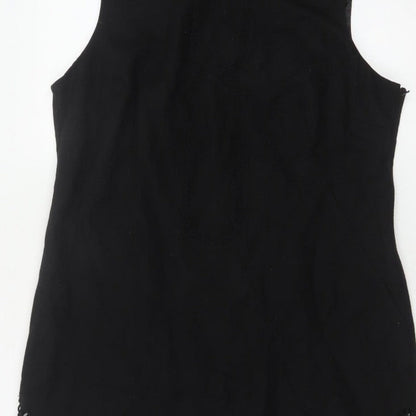Monsoon Women Black UK 18 Sleeveless Shift Lace Hem Knee Dress