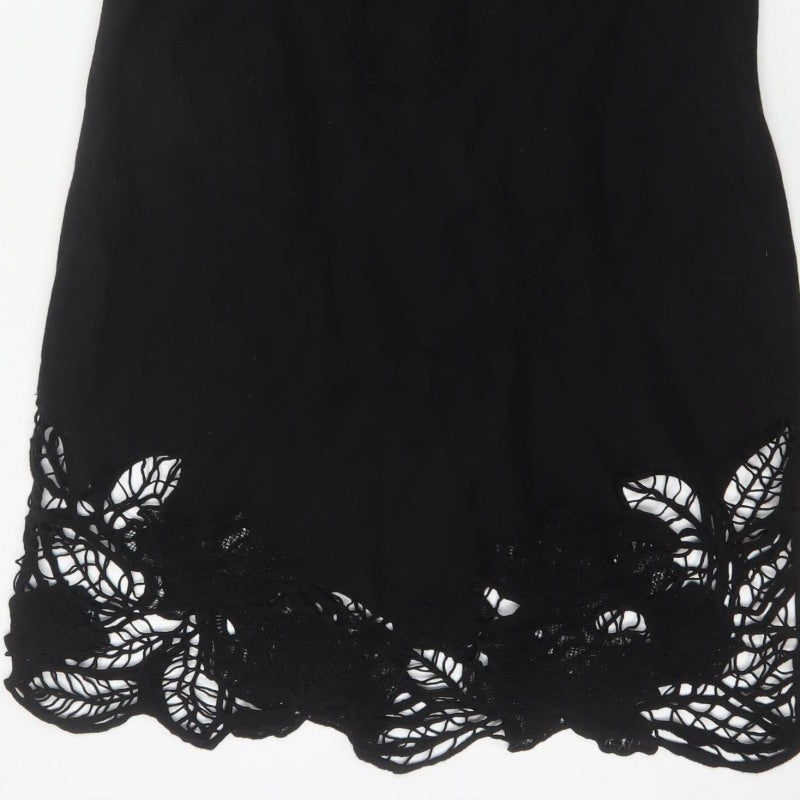 Monsoon Women Black UK 18 Sleeveless Shift Lace Hem Knee Dress