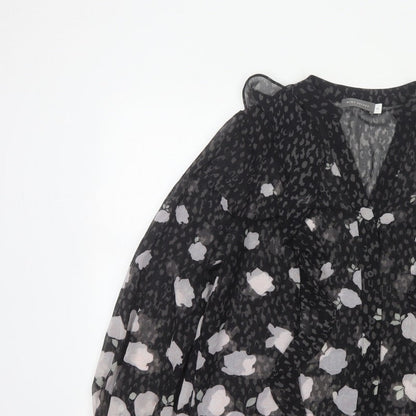 Mint Velvet Women’s Black Floral Chiffon Blouse Size 10 V-Neck