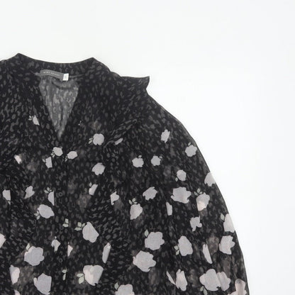 Mint Velvet Women’s Black Floral Chiffon Blouse Size 10 V-Neck