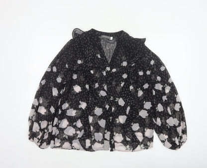 Mint Velvet Women’s Black Floral Chiffon Blouse Size 10 V-Neck