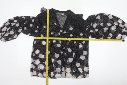 Mint Velvet Women’s Black Floral Chiffon Blouse Size 10 V-Neck