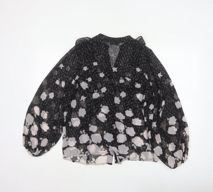 Mint Velvet Women’s Black Floral Chiffon Blouse Size 10 V-Neck